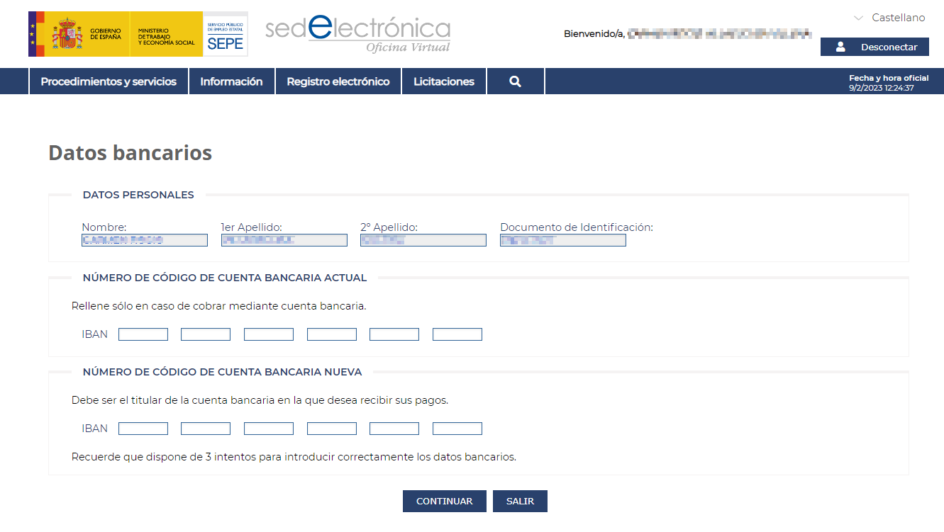 Sede electronica Sepe - Cambiar cuenta bancaria en el Sepe - CertificadoElectronico.es