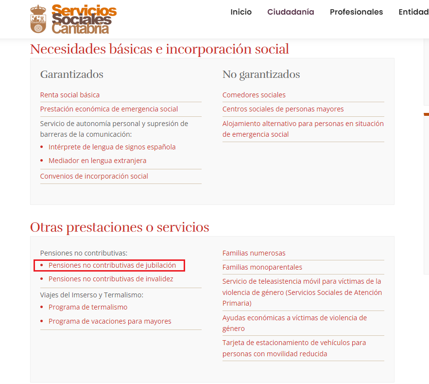 Servicios sociales - Cantabria - pensión no contributiva para amas de casa - CertificadoElectronico.es
