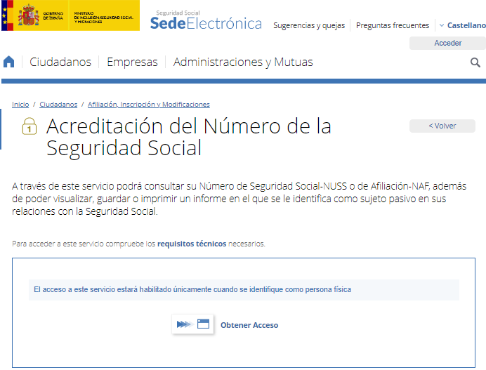 Sede electrónica SS - Número de la Seguridad Social - CertificadoElectronico.es