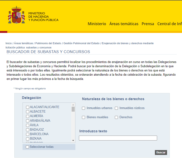 Ministerio de Hacienda - Subastas públicas - CertificadoElectronico.es