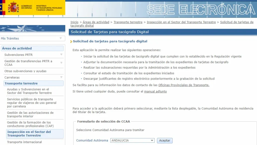 sede electrónica - tacógrafo digital - CertificadoElectronico.es