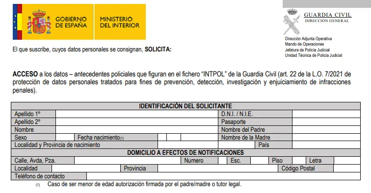 Documento Guardia civil - antecedentes policiales - CertificadoElectronico.es