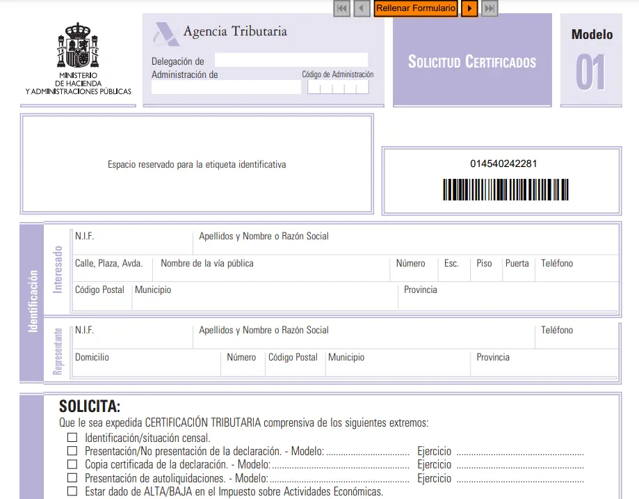 Formulario - Certificado de sucesión de actividad - CertificadoElectronico.es