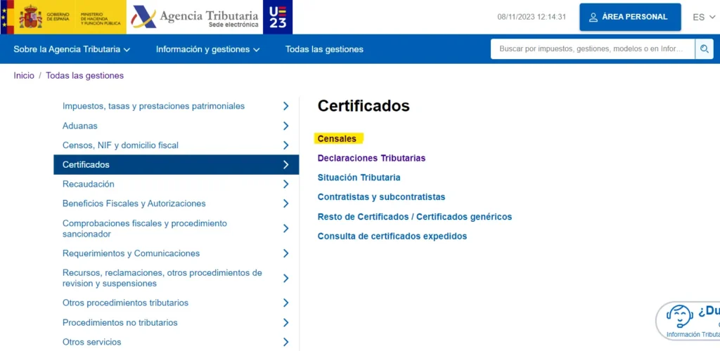 sede3 - certificado de residencia fiscal - CertificadoElectronico.es