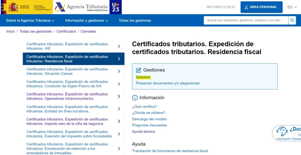 sede5 - certificado de residencia fiscal - CertificadoElectronico.es