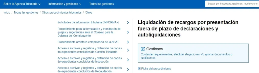 Liquidación de recargo - AEAT - CertificadoElectronico.es