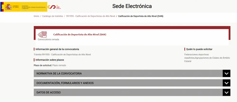 Sede Ministerio de Educación, Deporte y Cultura - Deportista de alto nivel - CertificadoElectronico.es