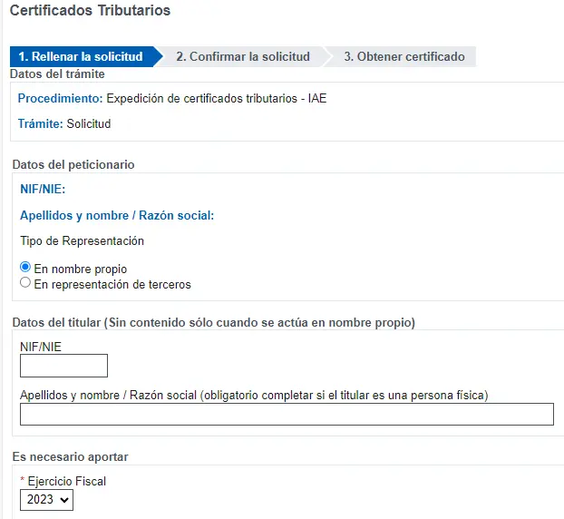 Formulario - certificado tributario - certificadoelectronico.es